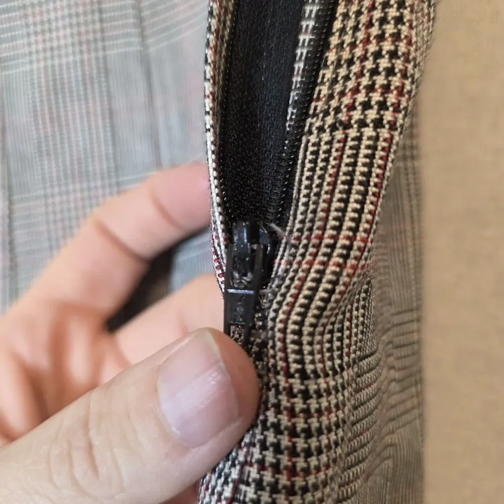 Vintage Glen Check Plaid Pleated Midi Skirt Womens 18 Side Zip FLAW - Picture 4 of 10